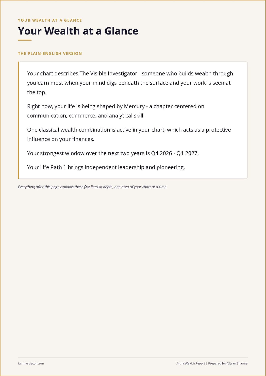 Your wealth picture in plain English - one page, no jargon
