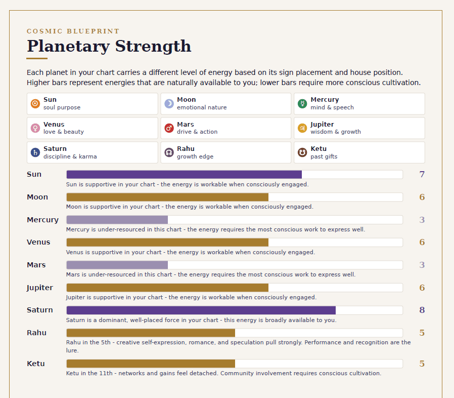 Planetary Strength - sample page from the Karmaculator Life Report PDF